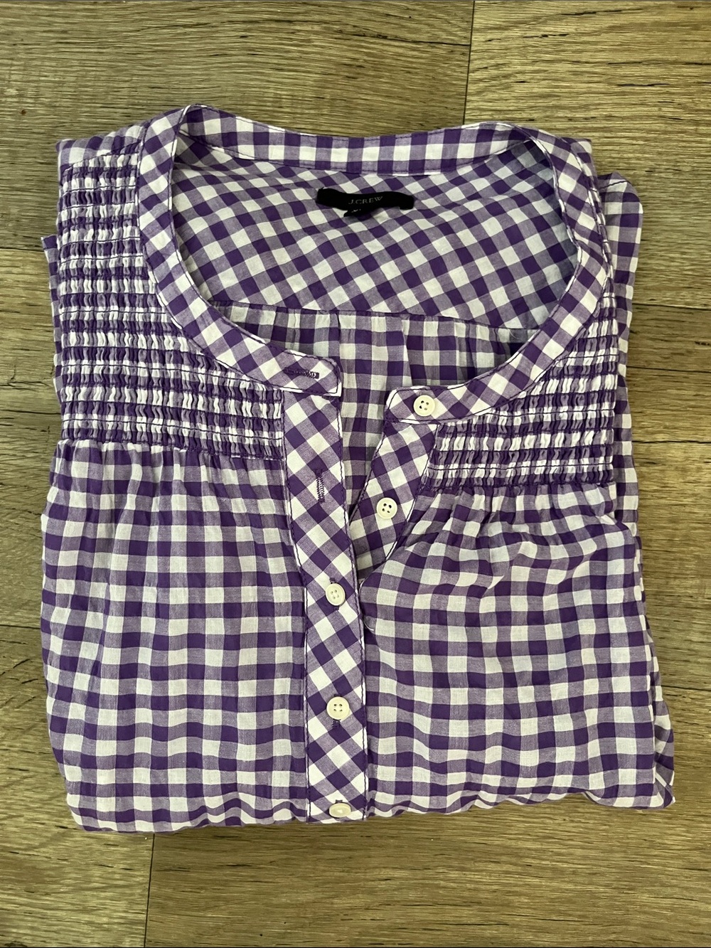 J.Crew Re-Imagined Purple Gingham Smocked Button-Front Women's Top Size XXL
